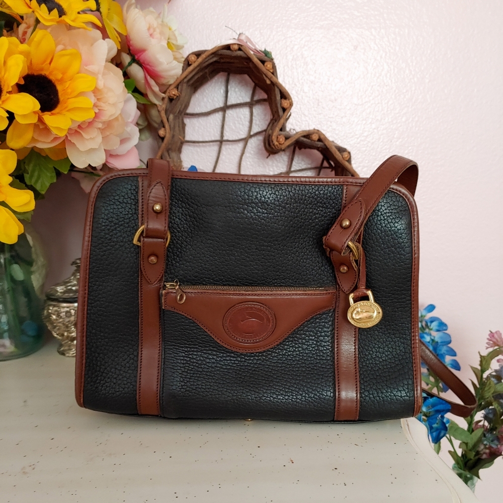 Vtg 90s Dooney & Bourke Black and Brown Tote Purse